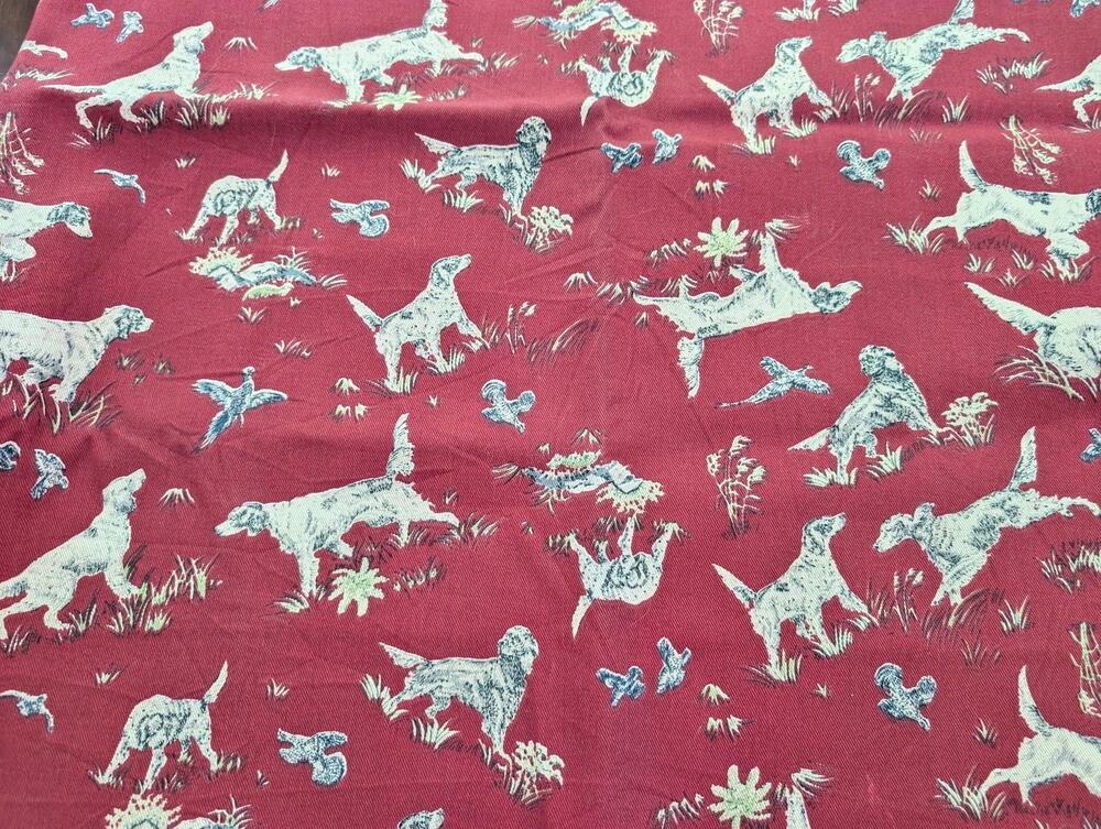Cranston Print Works LL Bean Hunting Dog Vintage Fabric Reversible Stripe 28x58